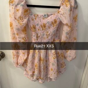 Rue21 Pink and Yellow Floral Blouse